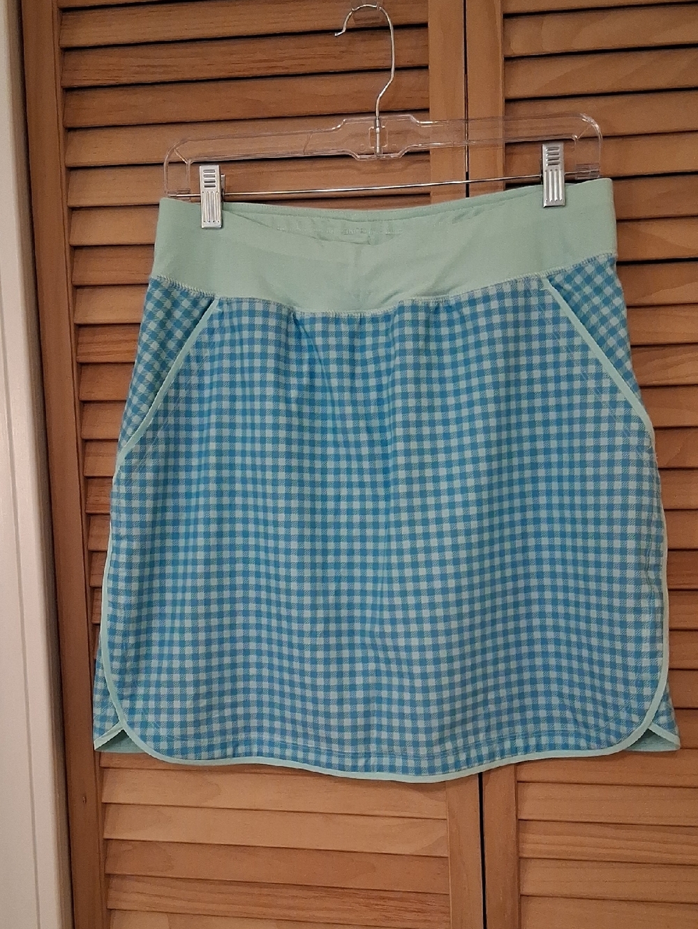 Lands' End Aqua And Seafoam Green Gingham Skort Athlesiure /Swimwear